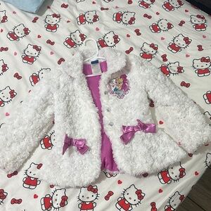 Disney frozen Girls' White and Pink Furry Jacket